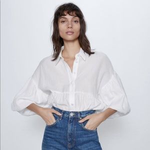 🗽Zara Textured Voluminous Top NWT XL White
